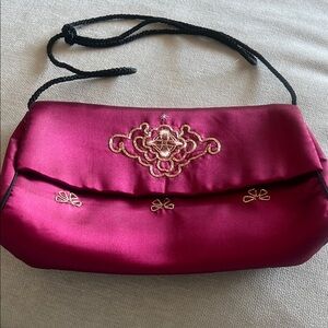 Elegant Burgundy Embroidered Clutch